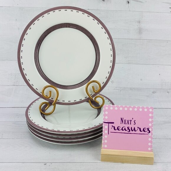 Dansk GRIDWORKS BURGUNDY Portugal Strips Squares Round Salad Lunch Plates Set 5 - Picture 1 of 8